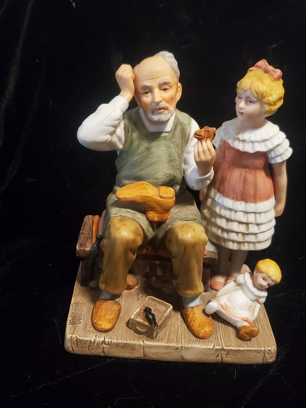 Norman Rockwell Porcelain Grandfather Figurine in Green, Brown, White